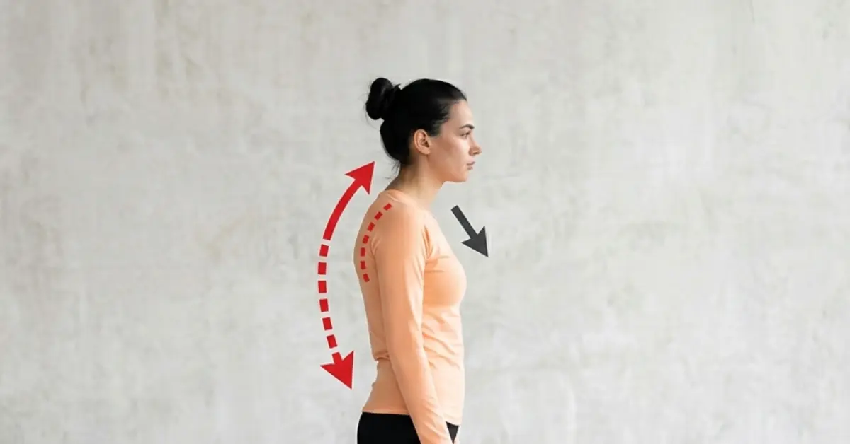 postur rounded shoulder dari samping